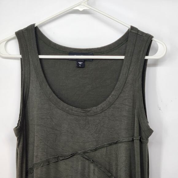 Karen Kane Olive Green Sleeveless Tank Shark Bite Ruffle Midi Dress Women's L - Picture 6 of 8